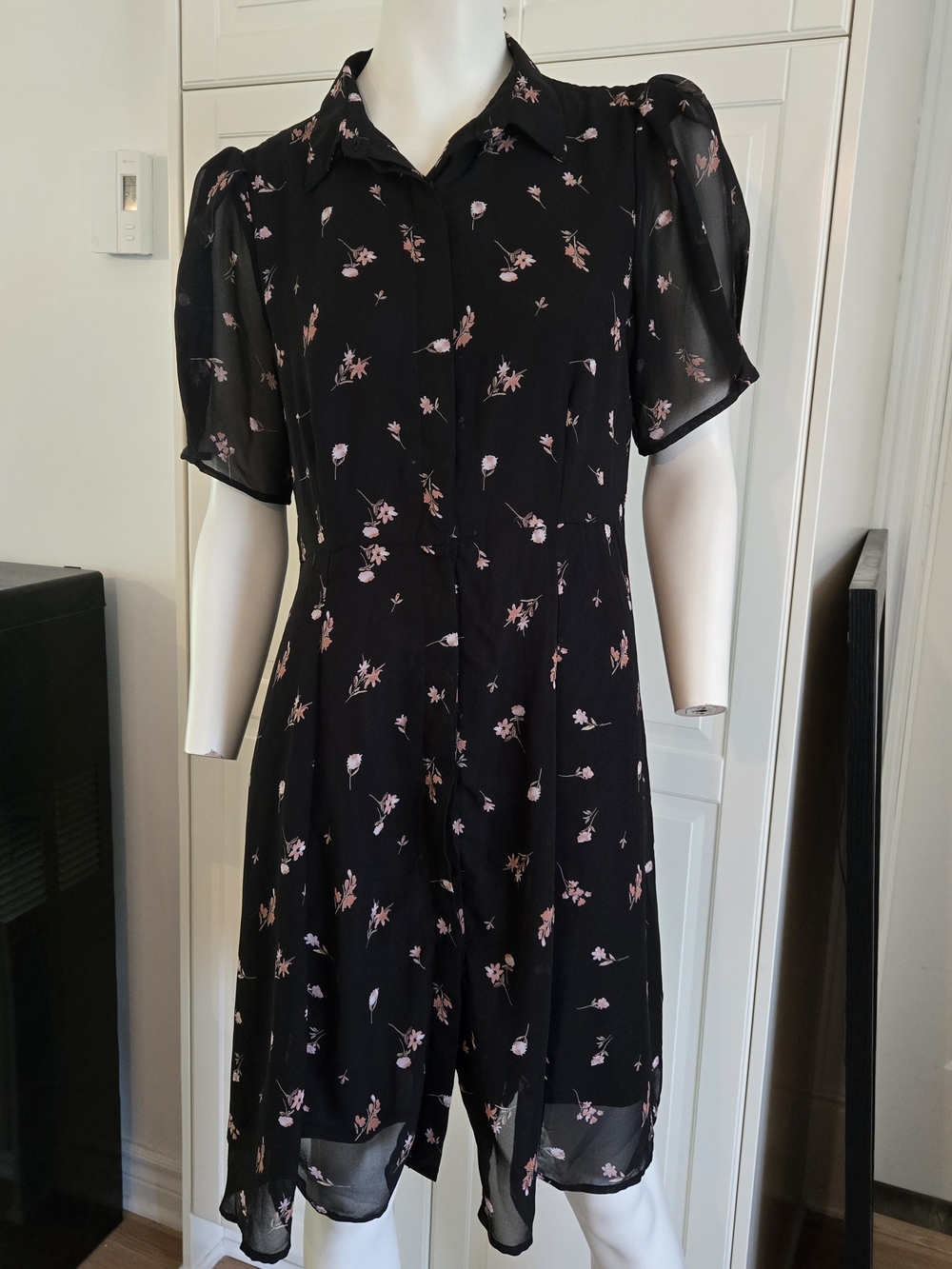 Black Floral Button-Front Women's Dress - Pink Print